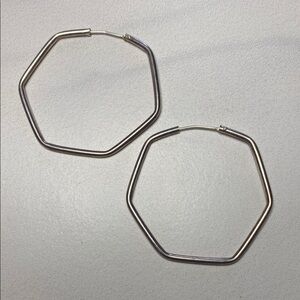 Hexagonal‎ Sterling Silver Hoop Earrings 925